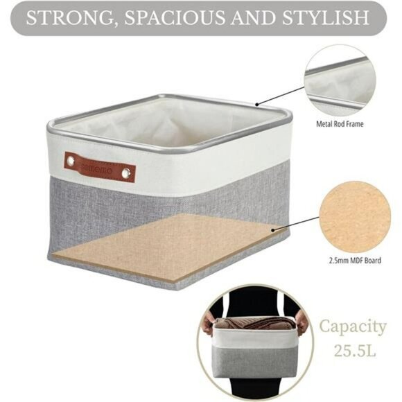 Large Fabric Storage Bins Set of 3 Closet Organizer Baskets for Shelves Grey - Picture 5 of 7